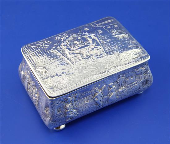 A late Victorian Scottish silver bombe shaped box with hinged cover, 7 oz.